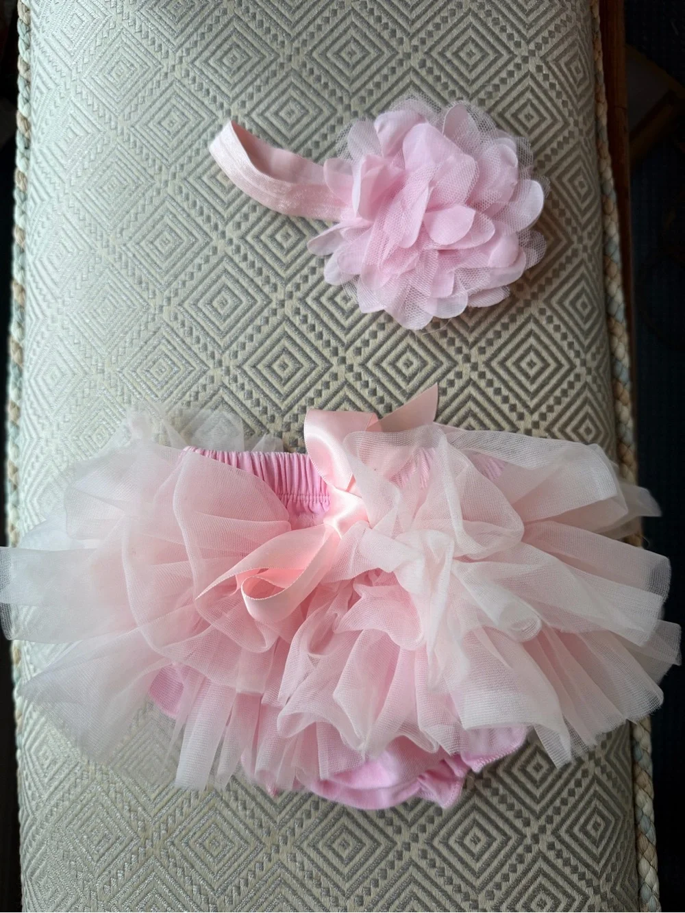 Pink Tulle Baby Bloomers & Headband Set - Soft Pink 3mo.
